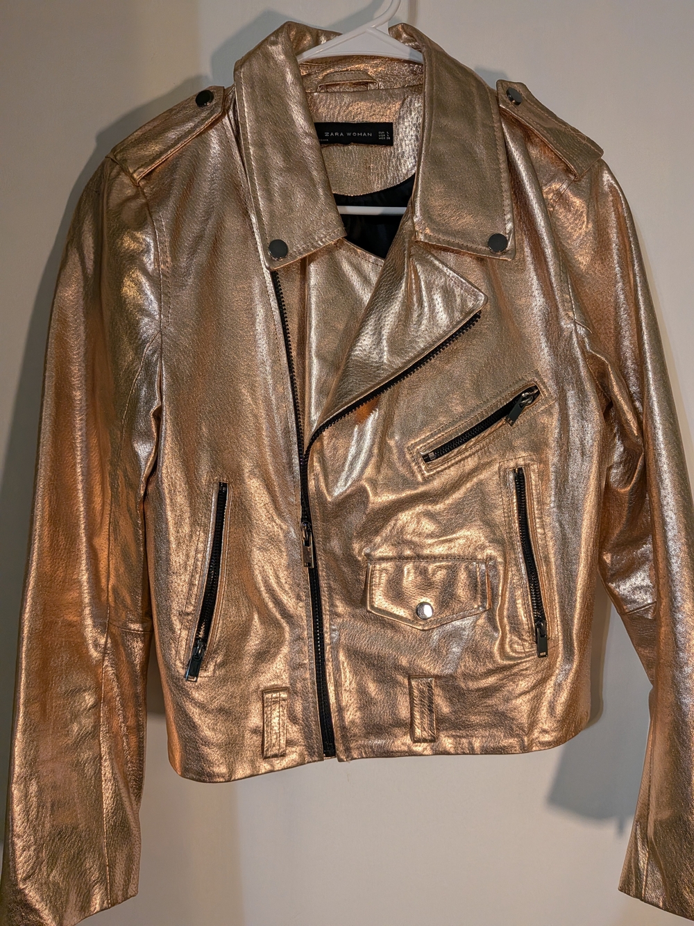 Zara Rose Gold Metallic Biker Jacket